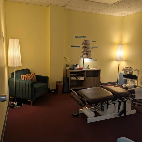 Chiropractic treatment room at the Culver City clinic